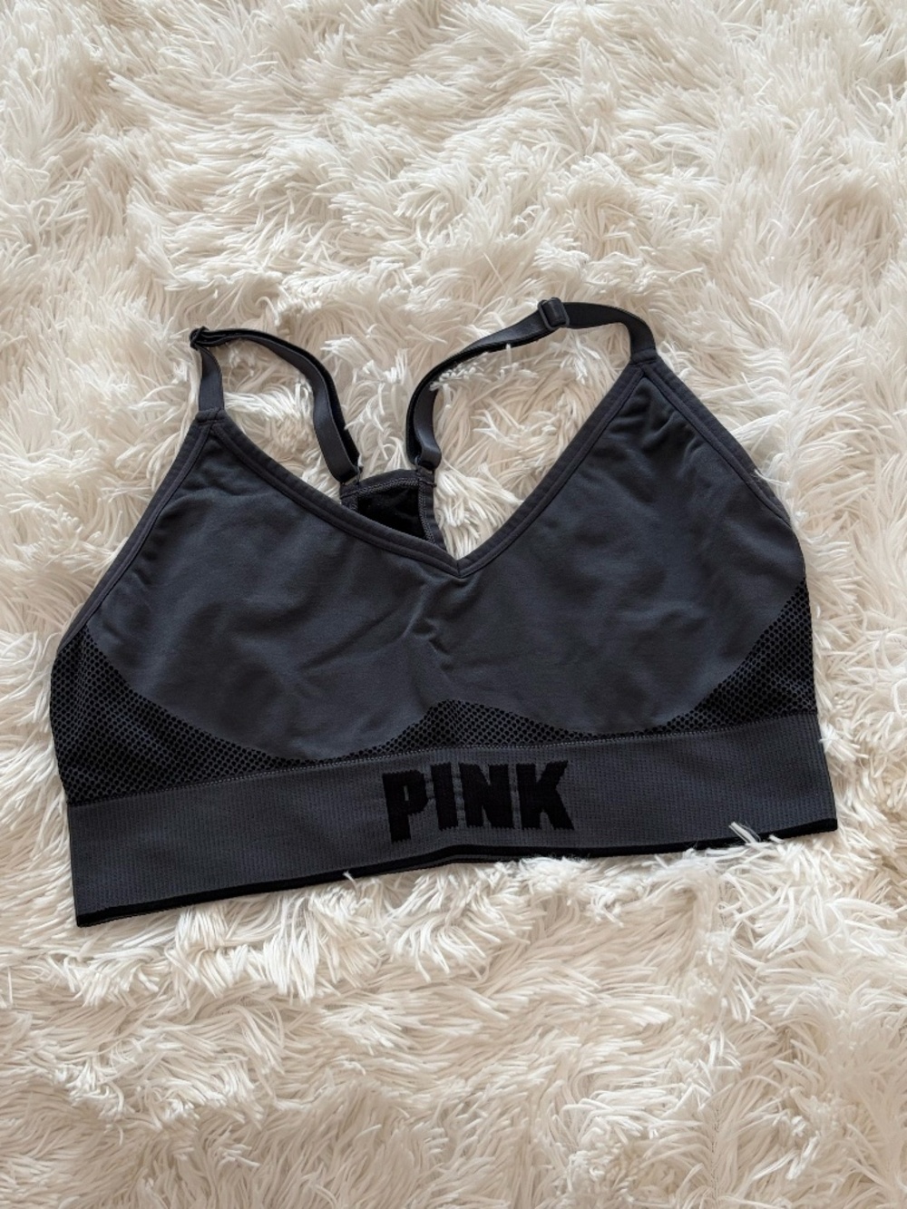 Pink Victoria Secret Navy-Gray Sports Racerback Sports Bra Size M